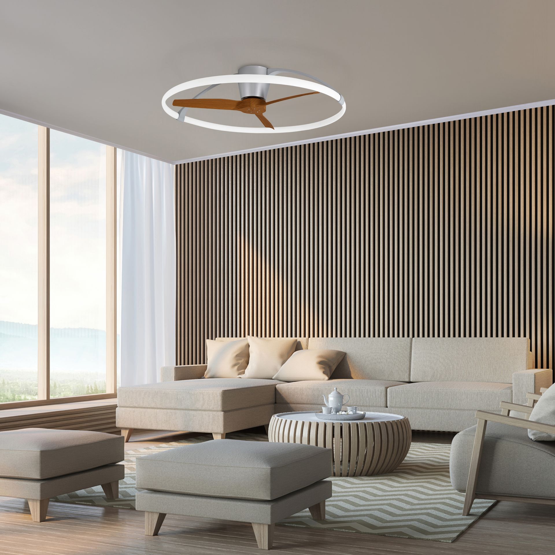 NEPAL * Ventilador de aspas con luz Plata/Nogal - LED 75W - 2700K-5000K - 7200 lm - Imagen 5