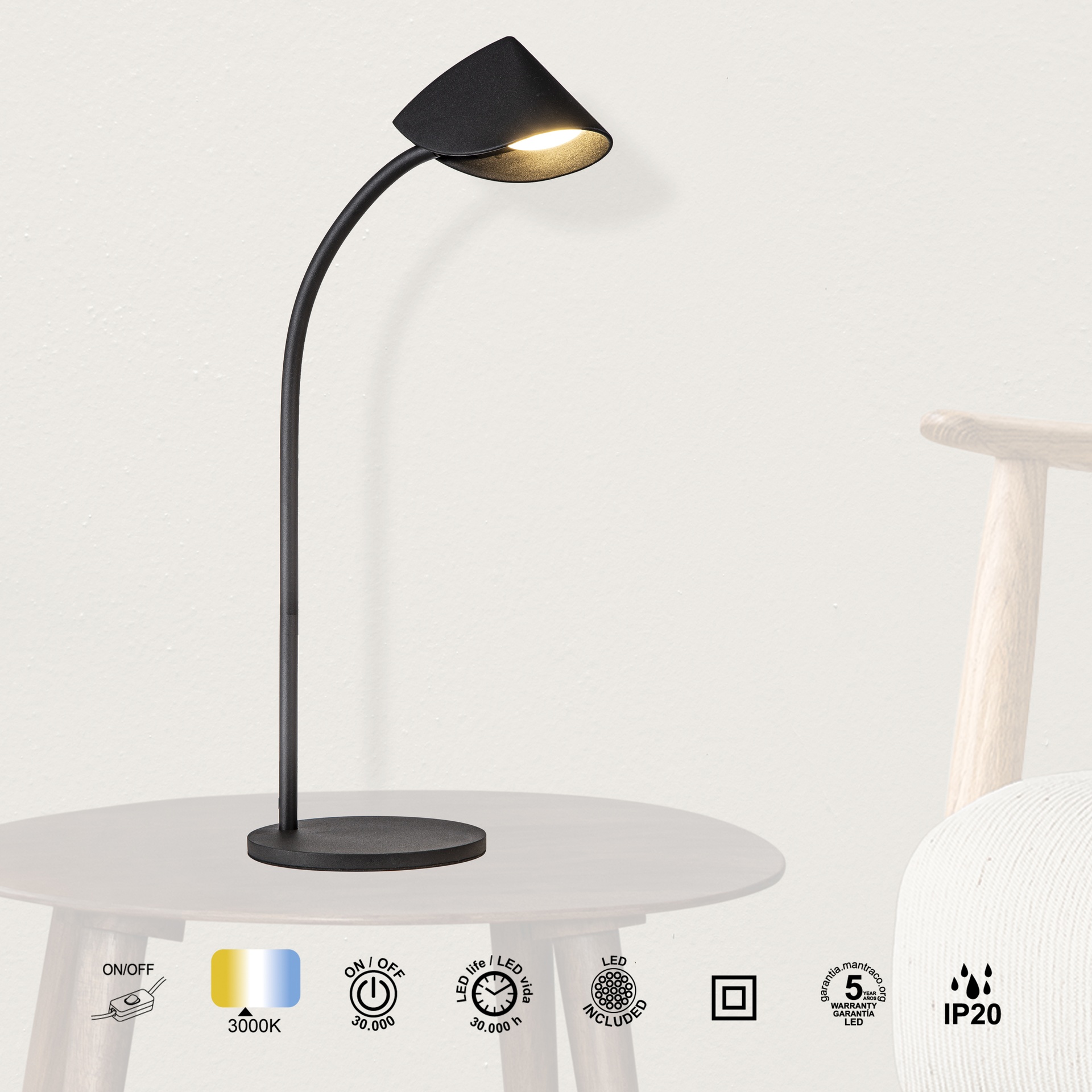 CAPUCCINA * Sobremesas Negro - LED 8W - 3000K - 600 lm