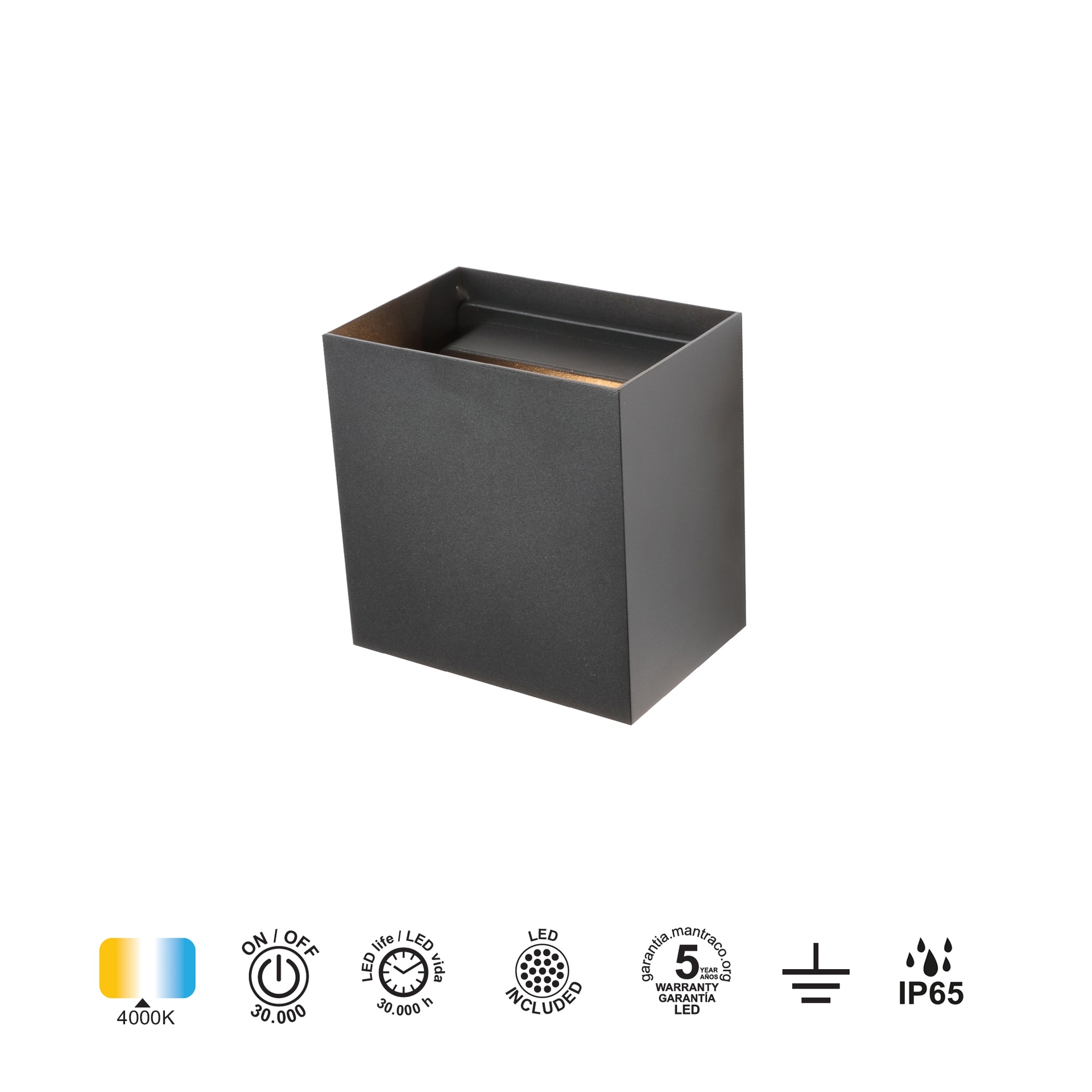 DAVOS * Luminarias de pared Negro Arena - LED 20W - 4000K - 1830 lm - Imagen 4