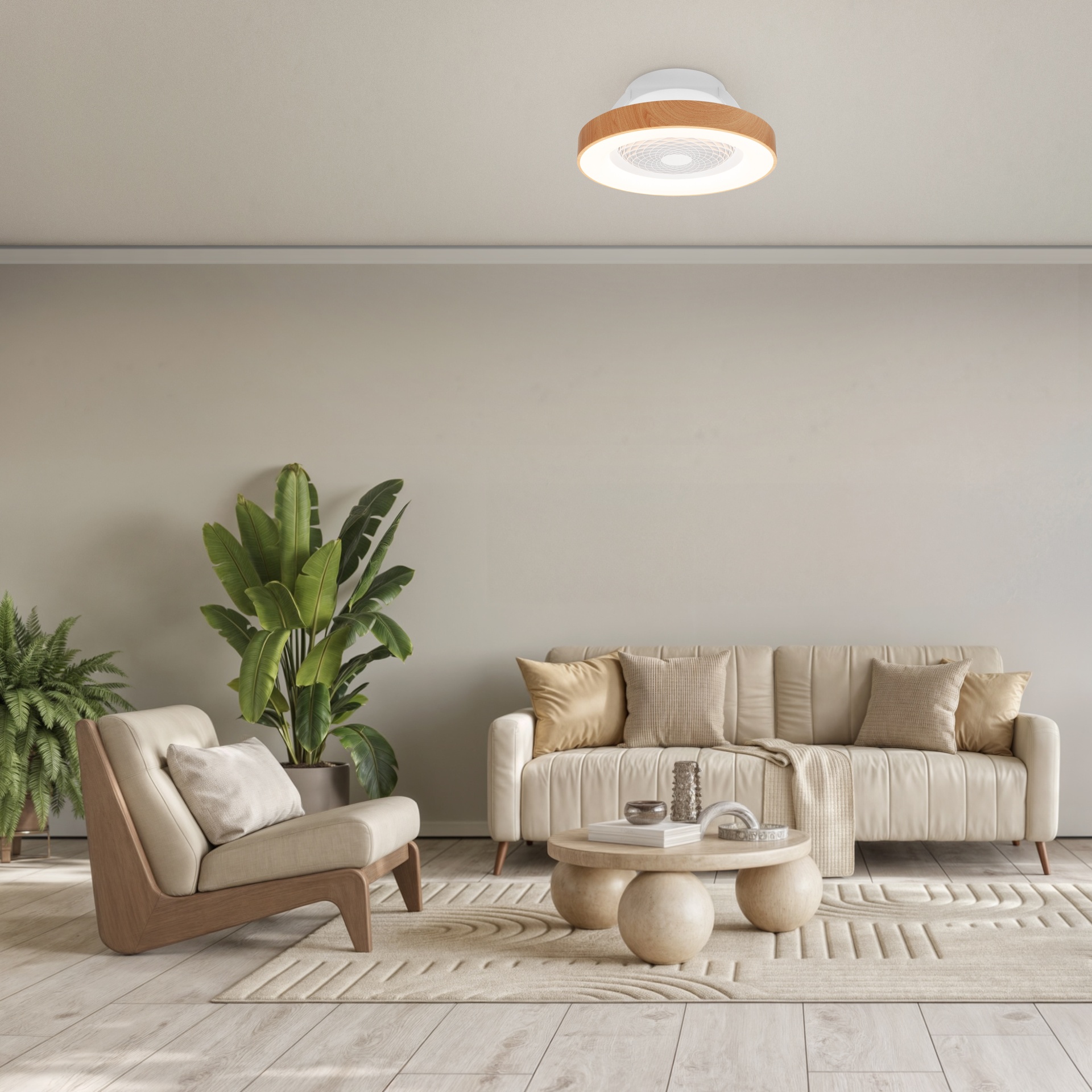 TÍBET MINI * Plafón-ventilador de aspas ocultas con luz Madera/Blanco - LED 70W - 2700K-5000K - 3900 lm - Imagen 30