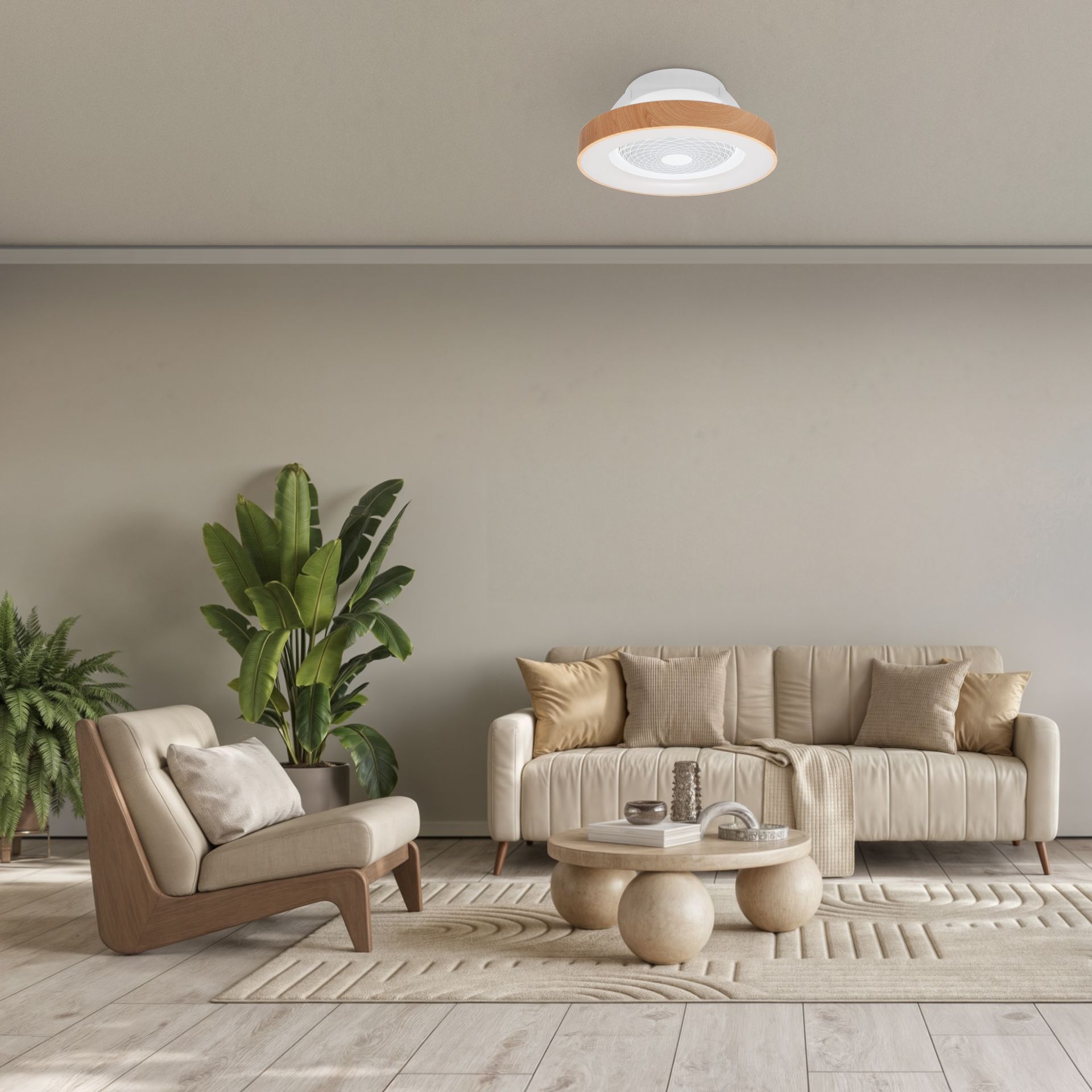 TÍBET MINI * Plafón-ventilador de aspas ocultas con luz Madera/Blanco - LED 70W - 2700K-5000K - 3900 lm - Imagen 5