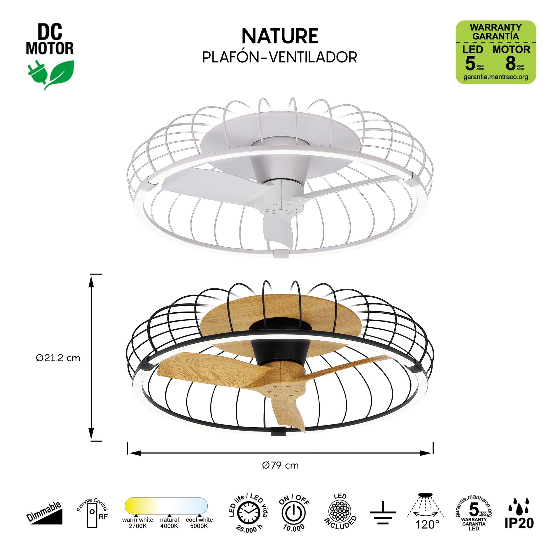 NATURE * Ventilador de aspas con luz Black - LED 75W - 2700K-5000K - 5000 lm - Imagen 7