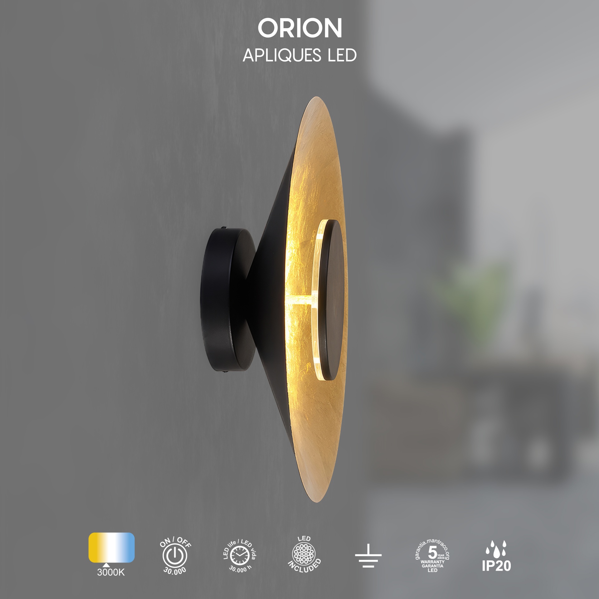 ORION * Luminarias de pared Negro+Oro - LED 24W - 3000K - 1680 lm - Imagen 14