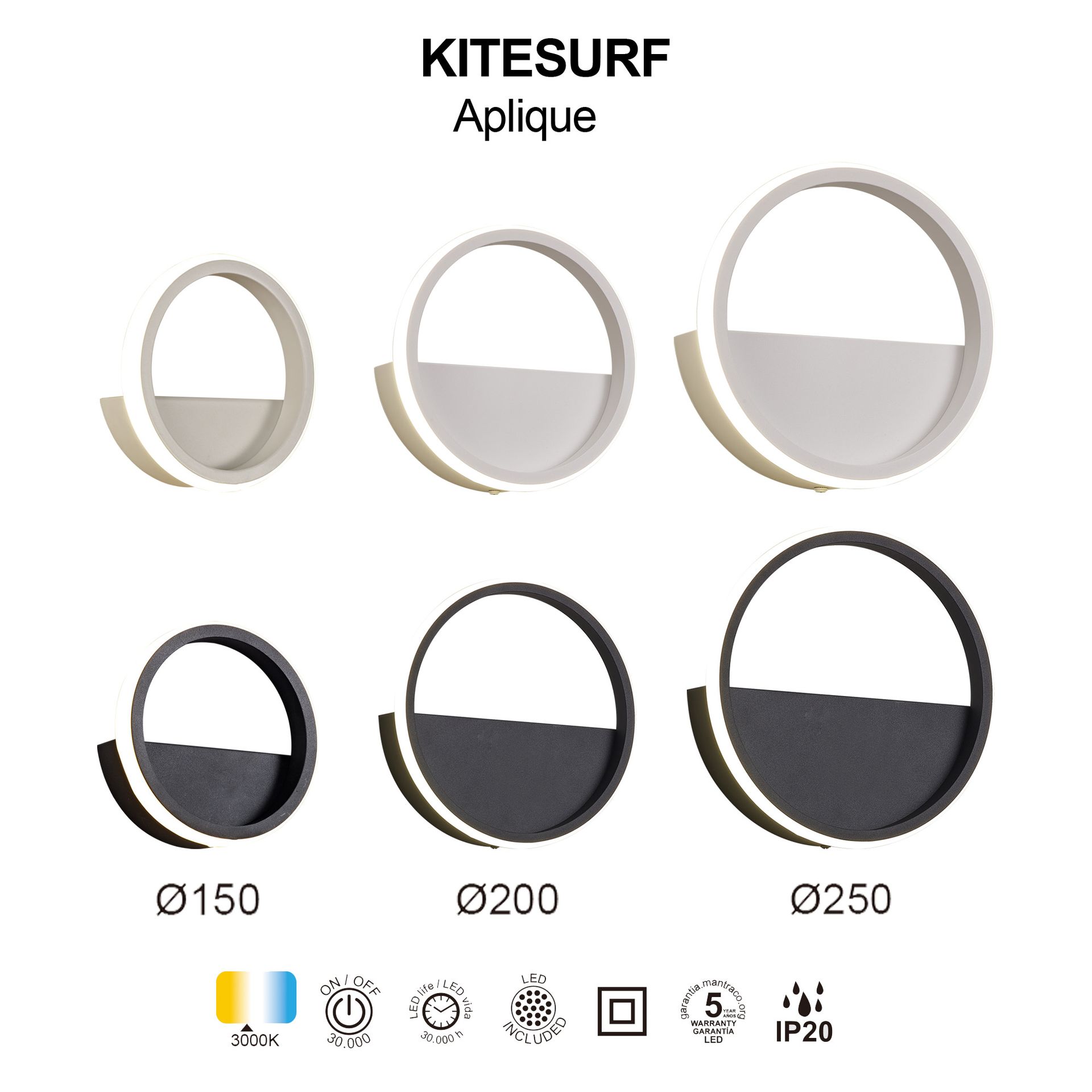 KITESURF * Luminarias de pared Black - LED 8W - 3000K - 640 lm - Imagen 3