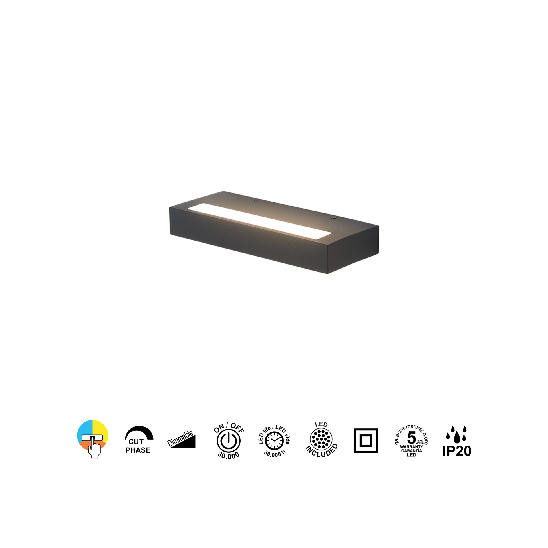 CONIL * Luminarias de pared Negro - LED 20W - 2700K-3200K-4000K - 1620 lm - Imagen 4