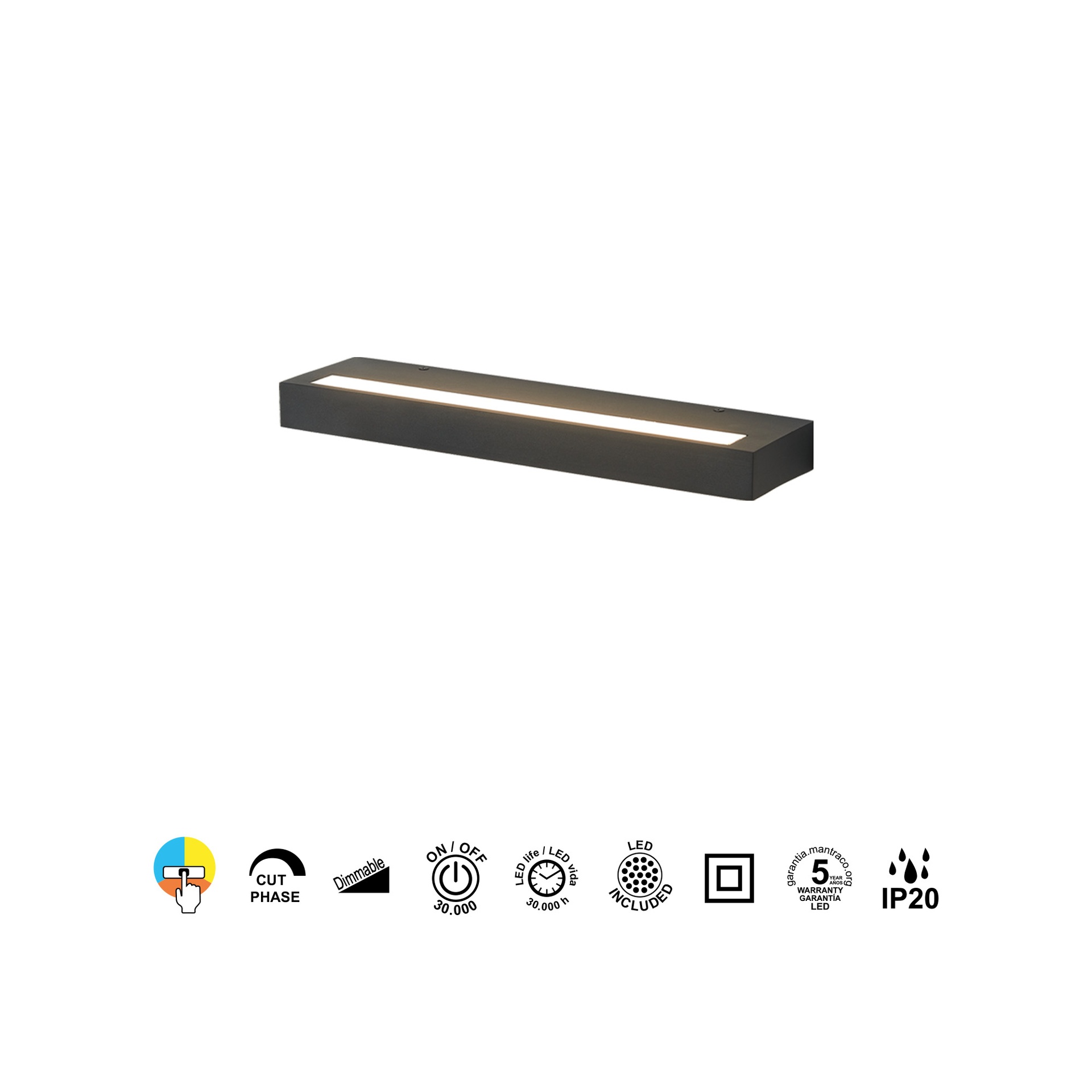CONIL * Luminarias de pared Negro - LED 30W - 2700K-3200K-4000K - 2480 lm - Imagen 4