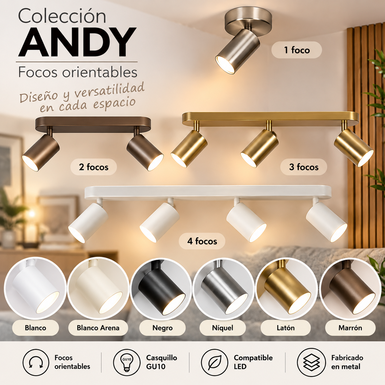 Coleccion andy focos orientables metal