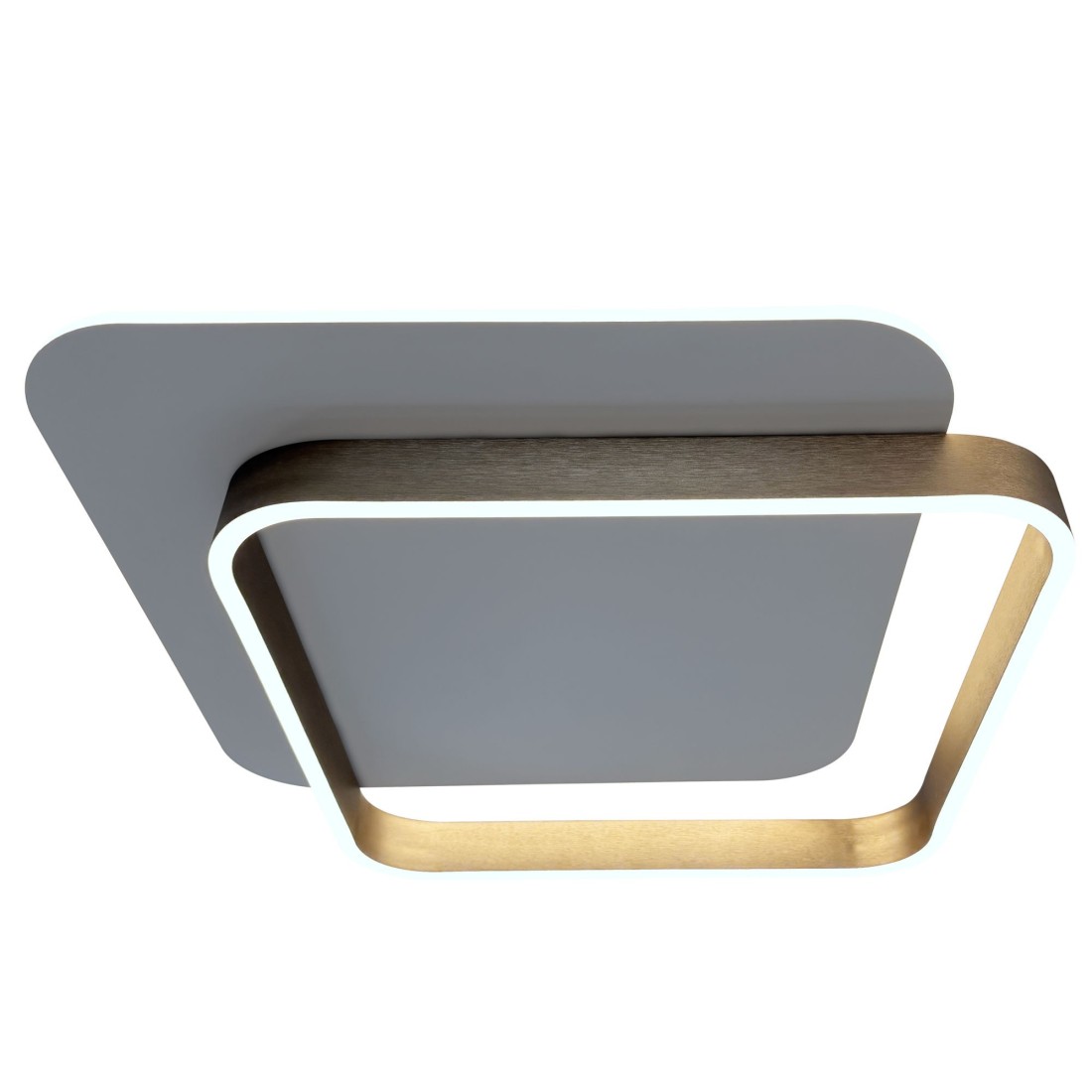 Plafón LED Kaixo de 76W en acabado greige con iluminación LED regulable y diseño geométrico moderno.