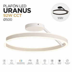 Plafón LED Uranus 92W CCT Ø500 regulable con mando a distancia.