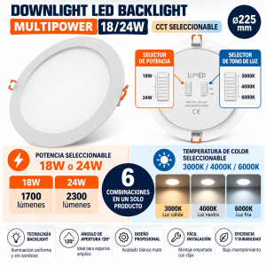 Downlight LED Backlight Multipower 18/24W Ø225 mm