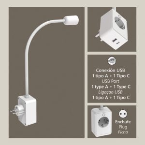 Flexo ant blanco o negro, 3w de led, directo a enchufe y con enchufe y usb