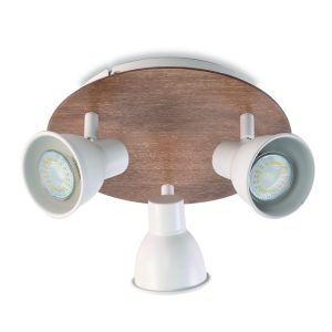 Plafón MIKO 3 focos GU10 de madera y aluminio acabado blanco haya para iluminación moderna de techo