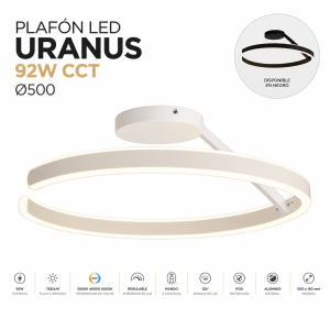 Plafón LED Uranus 92W CCT Ø500 regulable con mando a distancia.