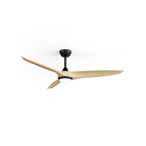 Ventilador de techo NOVA negro mate con aspas de madera FSC y luz LED